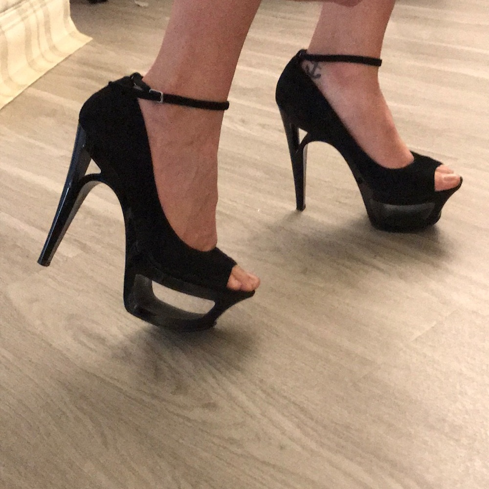 Seductive black cut out platform stilettos